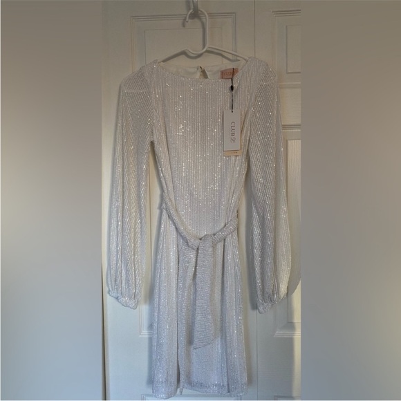 Club L London White Sequin Long Sleeve Mini Dress Size 8 - Picture 15 of 16